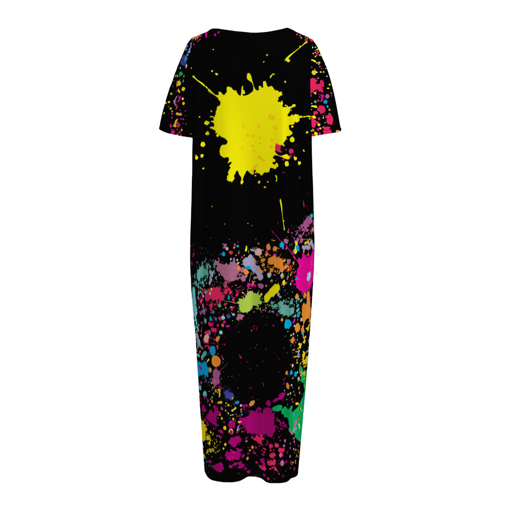Colorful Splash Yin Yang Print Short Sleeve Long Nightdress