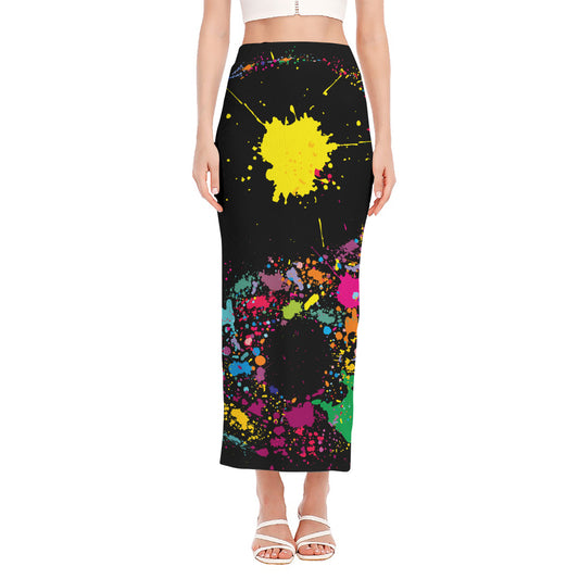 Colorful Splash Yin Yang Print Side Slit Maxi Skirt
