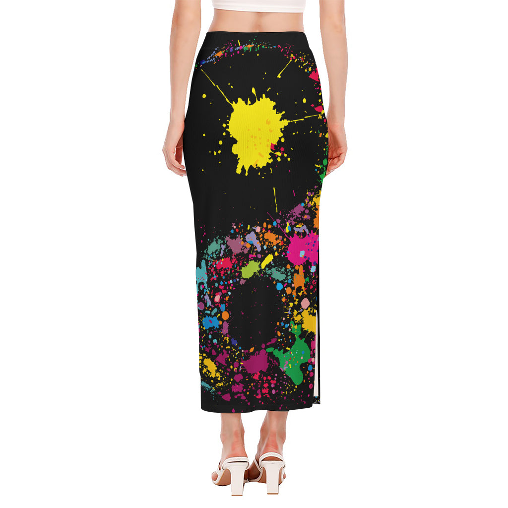 Colorful Splash Yin Yang Print Side Slit Maxi Skirt