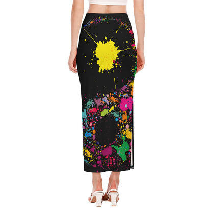 Colorful Splash Yin Yang Print Side Slit Maxi Skirt