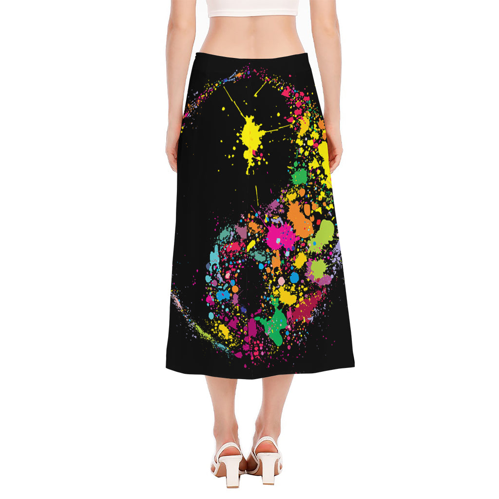 Colorful Splash Yin Yang Print Side Slit Midi Skirt