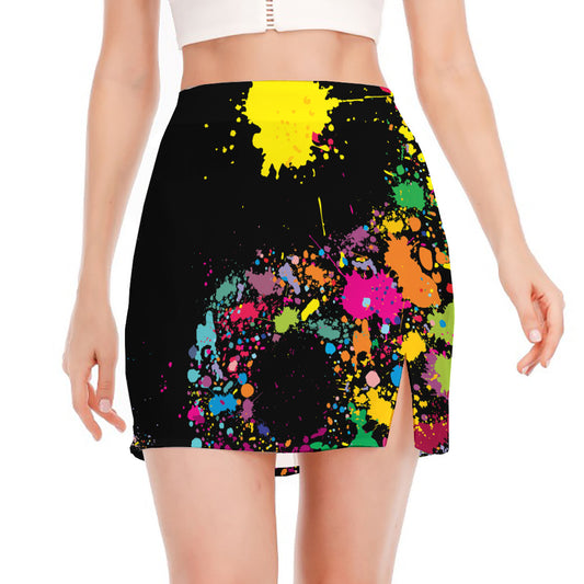 Colorful Splash Yin Yang Print Side Slit Mini Skirt