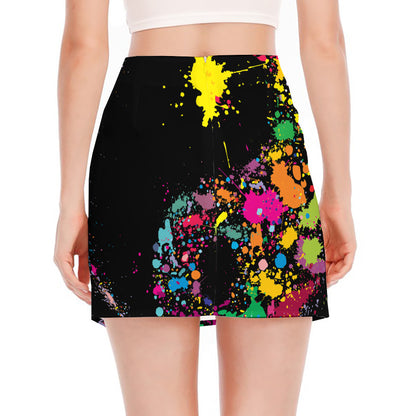 Colorful Splash Yin Yang Print Side Slit Mini Skirt
