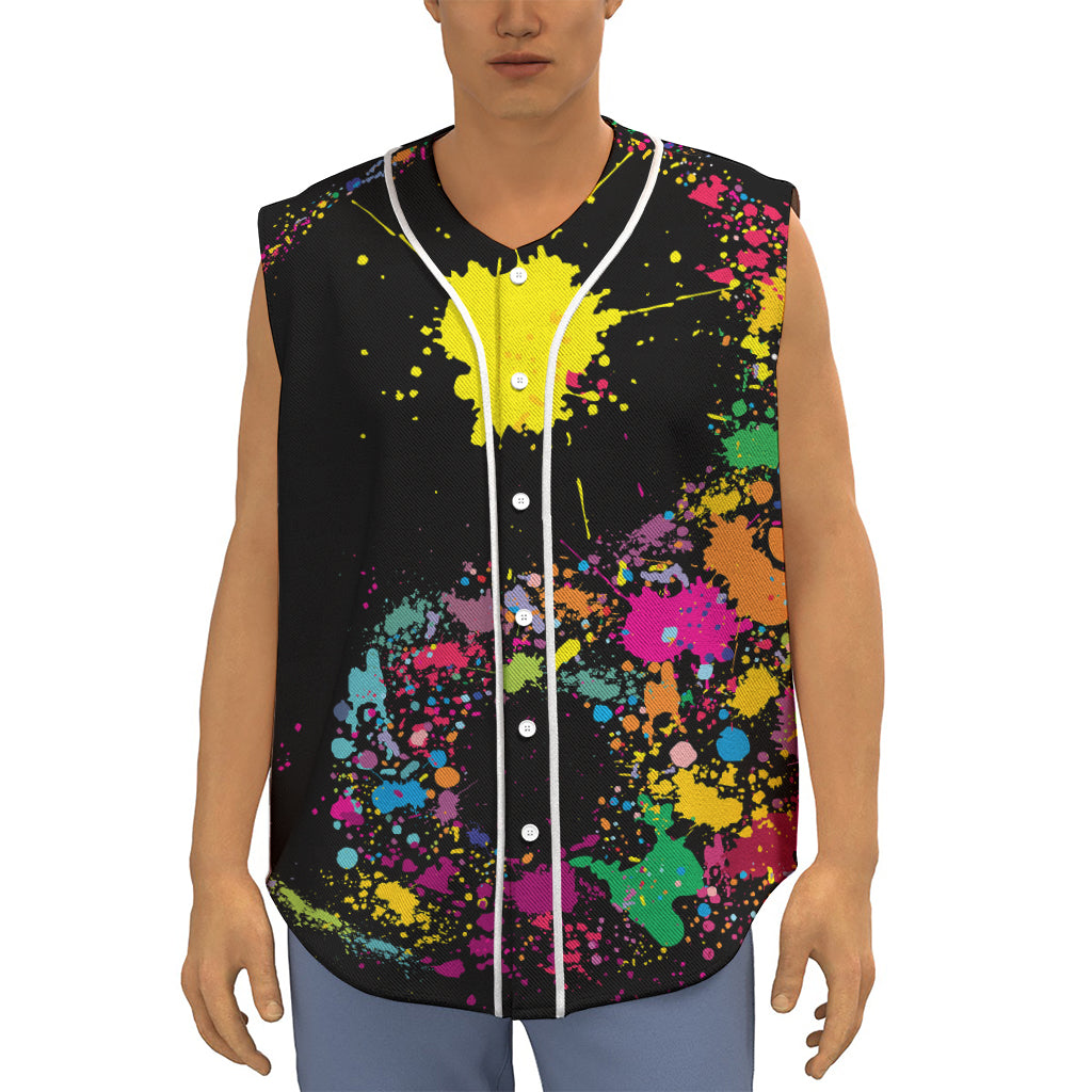 Colorful Splash Yin Yang Print Sleeveless Baseball Jersey
