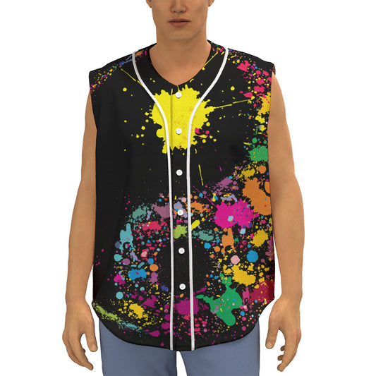 Colorful Splash Yin Yang Print Sleeveless Baseball Jersey