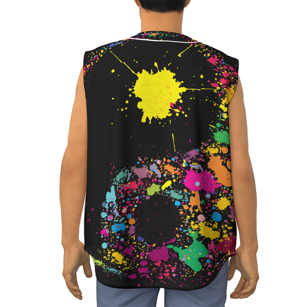 Colorful Splash Yin Yang Print Sleeveless Baseball Jersey