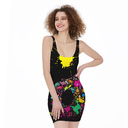 Colorful Splash Yin Yang Print Sleeveless Bodycon Dress