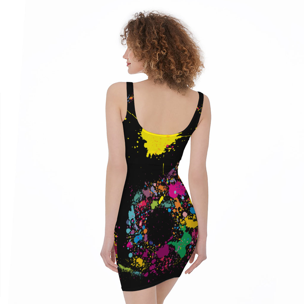 Colorful Splash Yin Yang Print Sleeveless Bodycon Dress