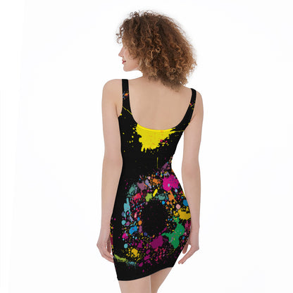 Colorful Splash Yin Yang Print Sleeveless Bodycon Dress