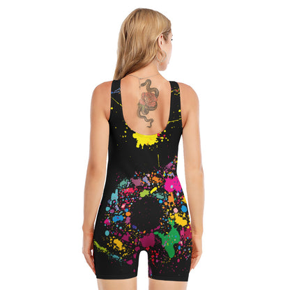 Colorful Splash Yin Yang Print Sleeveless One Piece Swimsuit