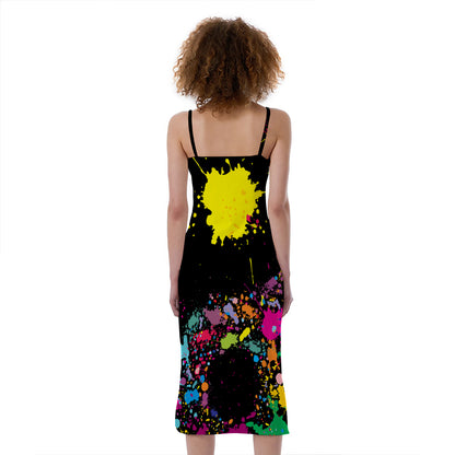 Colorful Splash Yin Yang Print Slim Fit Midi Cami Dress