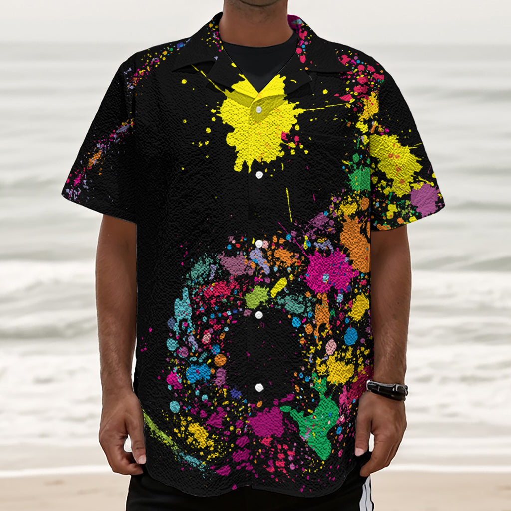 Colorful Splash Yin Yang Print Textured Short Sleeve Shirt