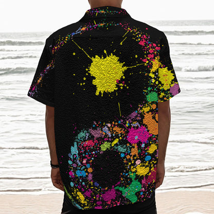Colorful Splash Yin Yang Print Textured Short Sleeve Shirt