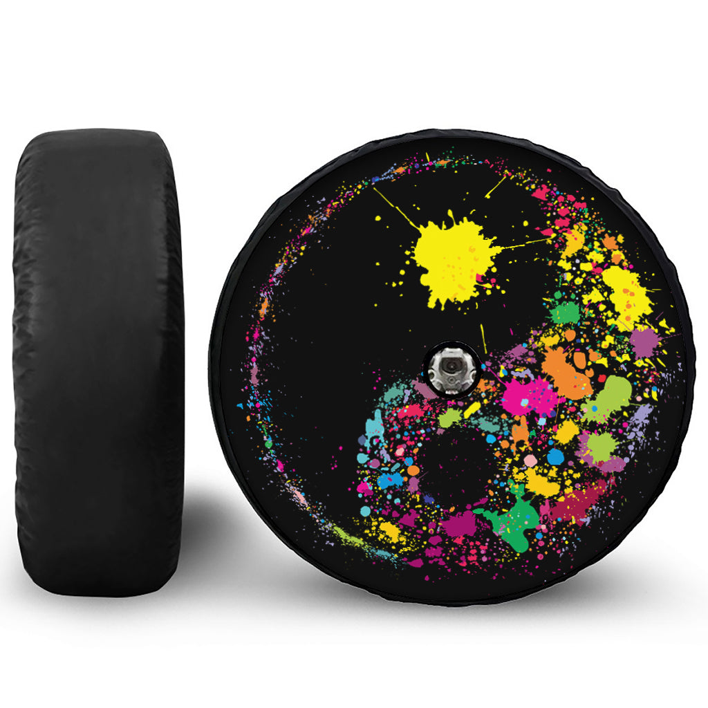 Colorful Splash Yin Yang Print Tire Cover With Camera Hole