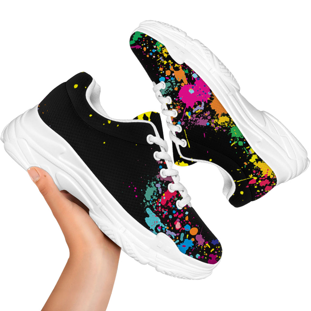 Colorful Splash Yin Yang Print White Chunky Shoes