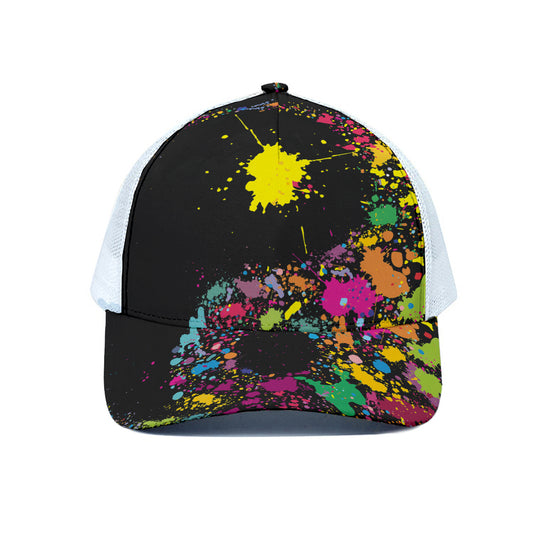 Colorful Splash Yin Yang Print White Mesh Trucker Cap