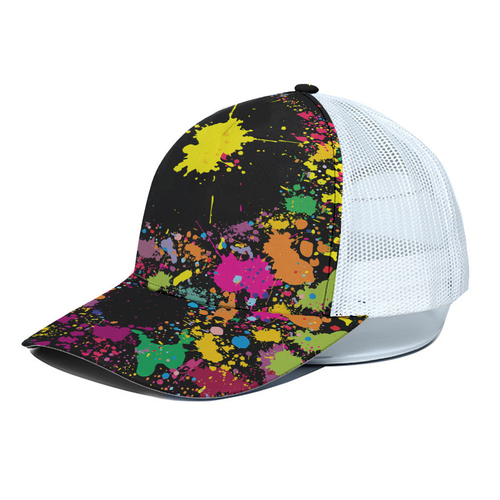 Colorful Splash Yin Yang Print White Mesh Trucker Cap