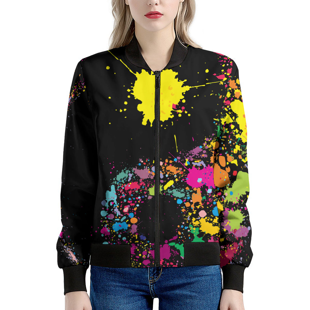 Colorful Splash Yin Yang Print Women's Bomber Jacket