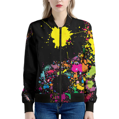 Colorful Splash Yin Yang Print Women's Bomber Jacket