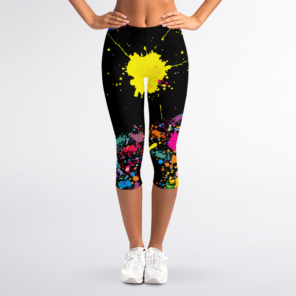 Colorful Splash Yin Yang Print Women's Capri Leggings