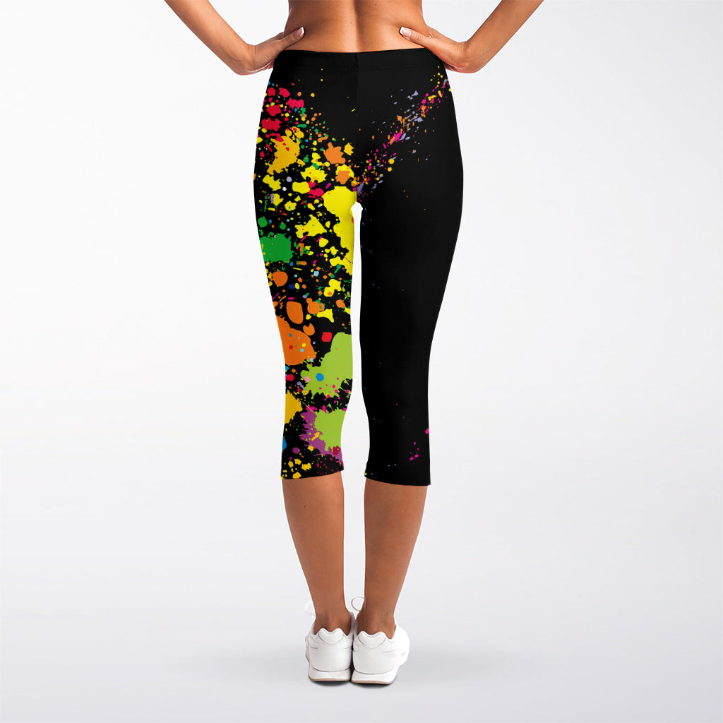 Colorful Splash Yin Yang Print Women's Capri Leggings