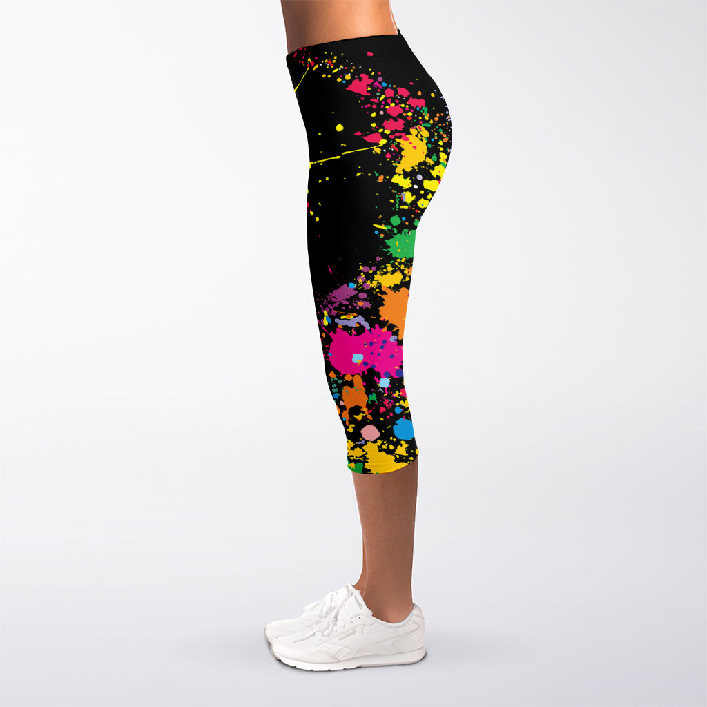 Colorful Splash Yin Yang Print Women's Capri Leggings