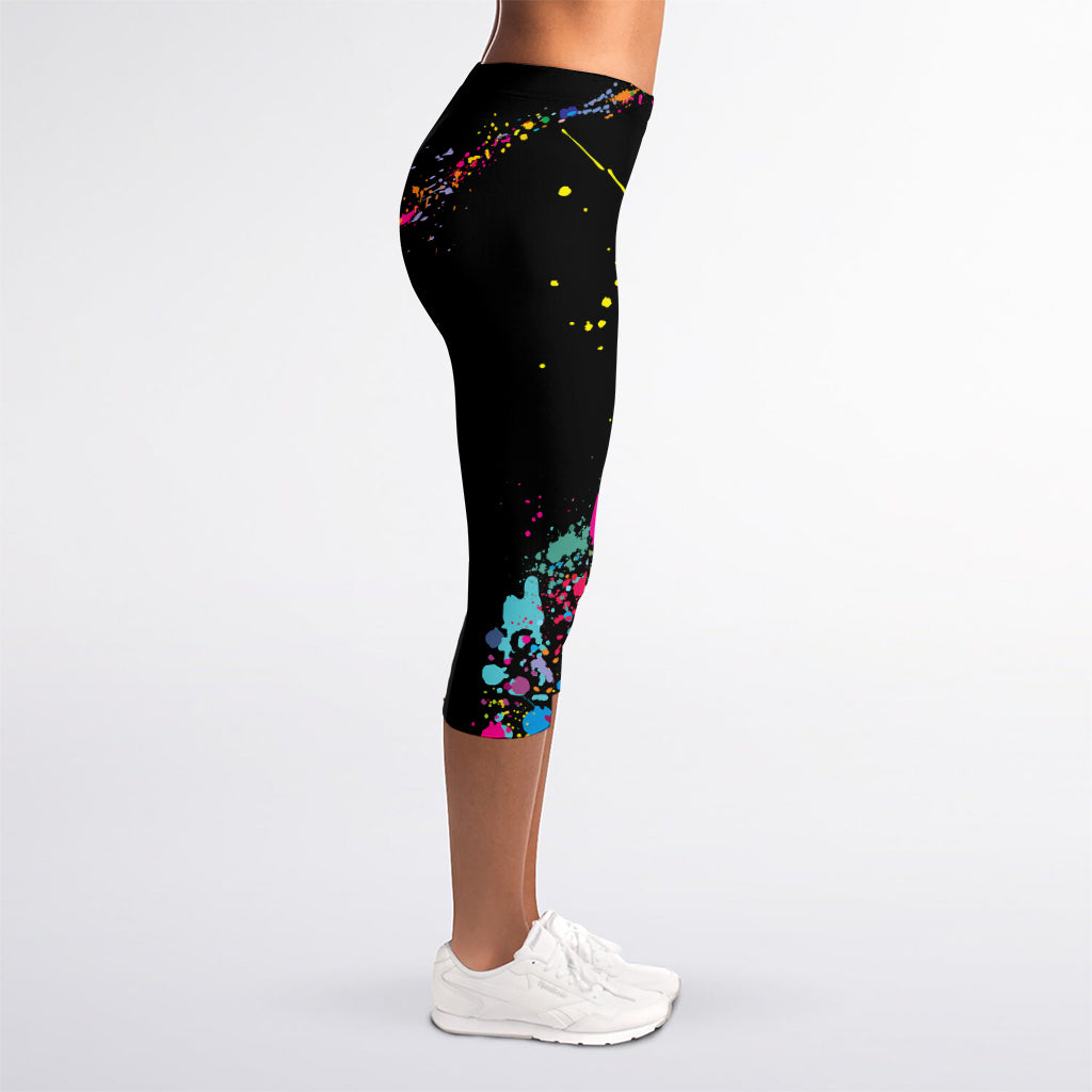 Colorful Splash Yin Yang Print Women's Capri Leggings