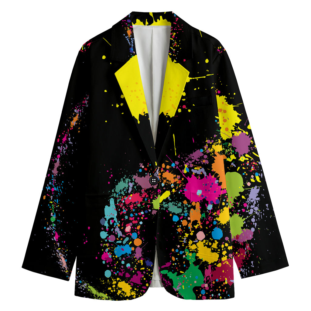 Colorful Splash Yin Yang Print Women's Cotton Blazer