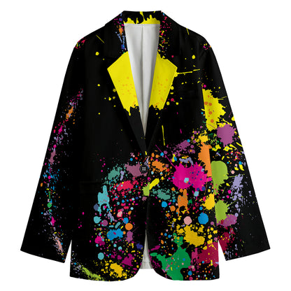 Colorful Splash Yin Yang Print Women's Cotton Blazer