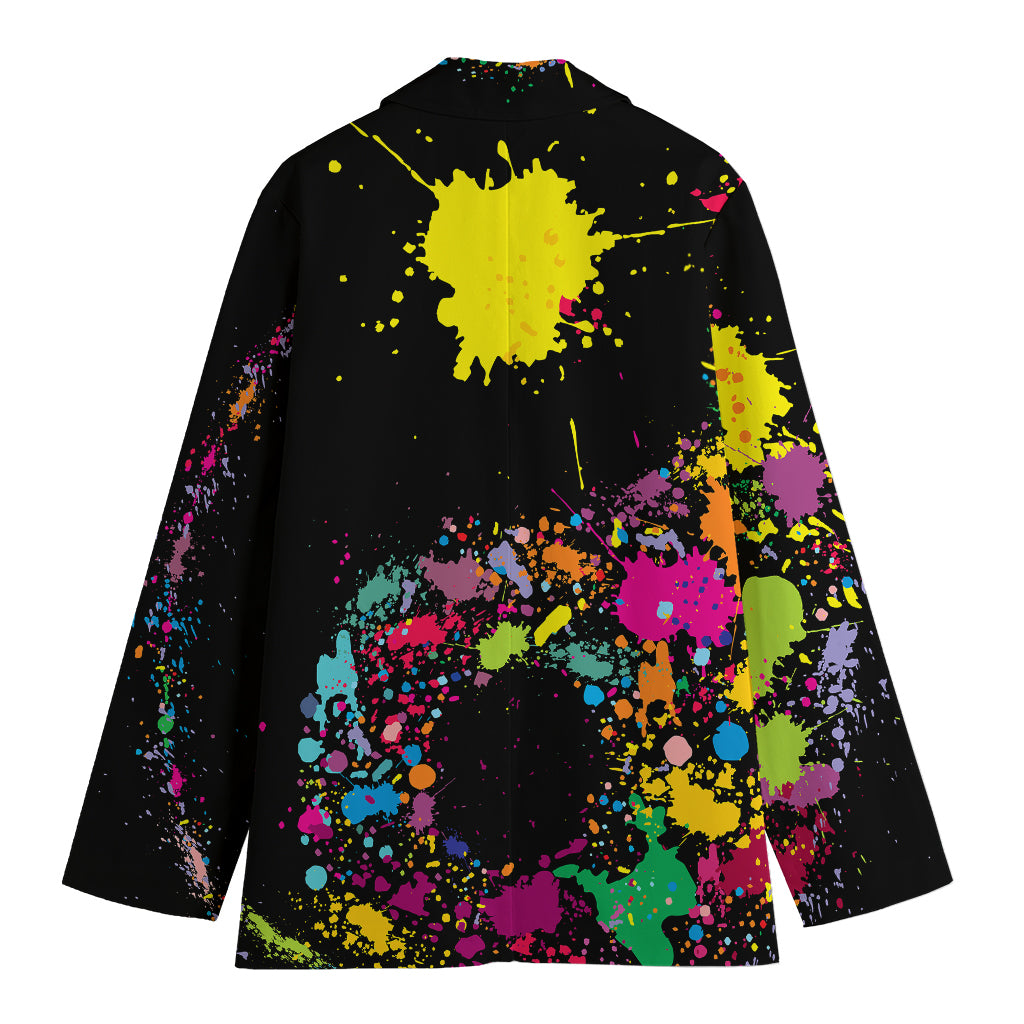 Colorful Splash Yin Yang Print Women's Cotton Blazer