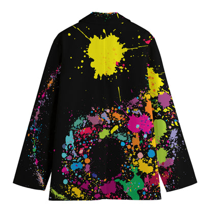 Colorful Splash Yin Yang Print Women's Cotton Blazer