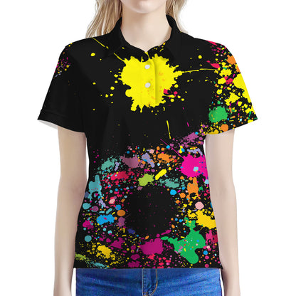 Colorful Splash Yin Yang Print Women's Polo Shirt