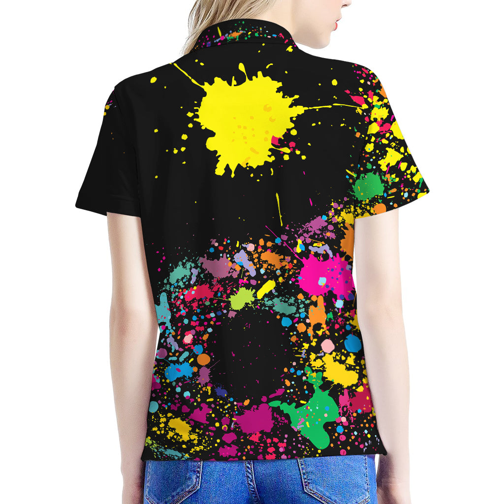 Colorful Splash Yin Yang Print Women's Polo Shirt