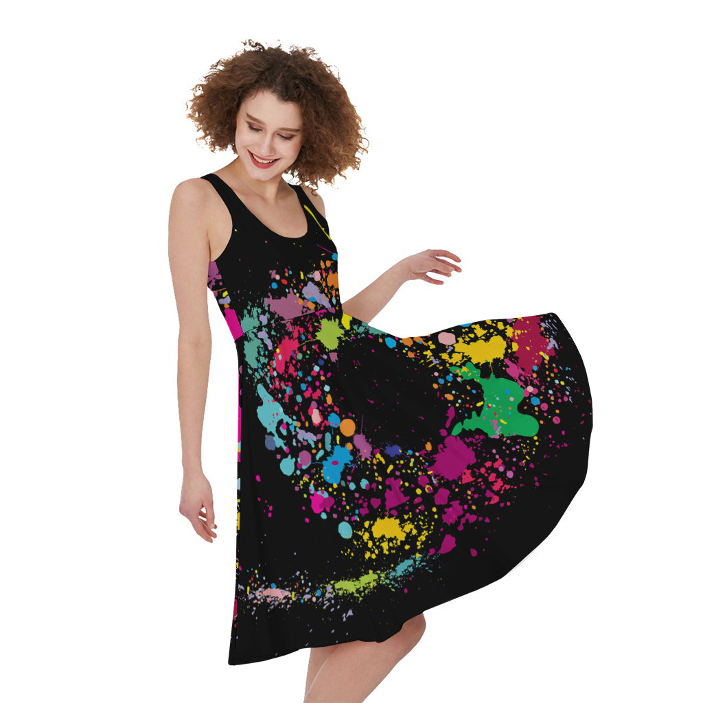 Colorful Splash Yin Yang Print Women's Sleeveless Dress