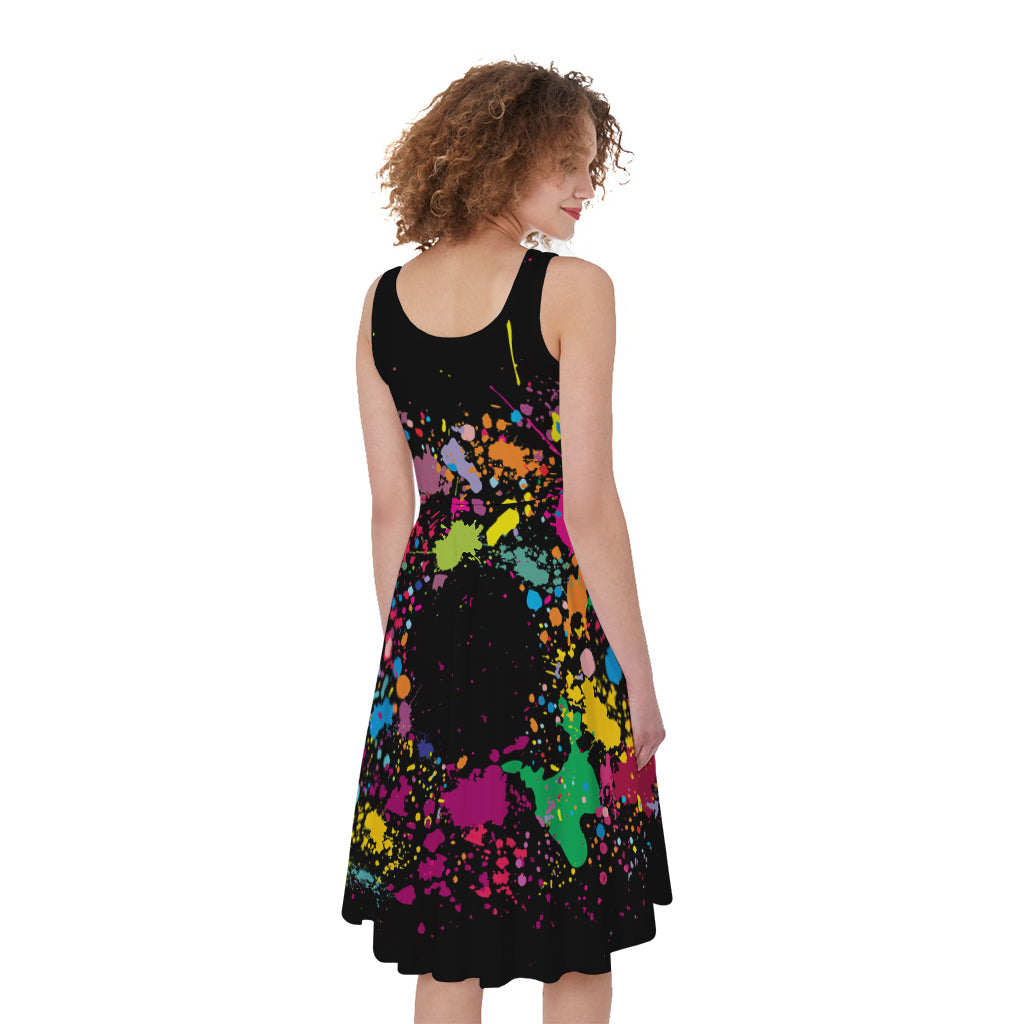 Colorful Splash Yin Yang Print Women's Sleeveless Dress
