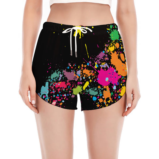 Colorful Splash Yin Yang Print Women's Split Running Shorts