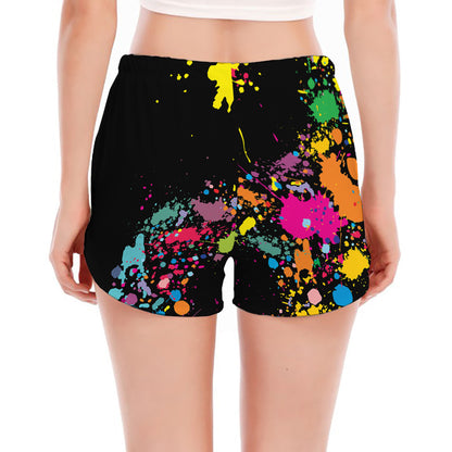 Colorful Splash Yin Yang Print Women's Split Running Shorts