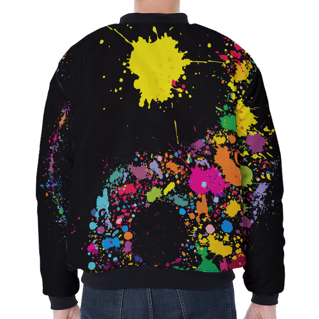 Colorful Splash Yin Yang Print Zip Sleeve Bomber Jacket