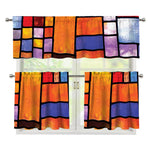 Colorful Stained Glass Mosaic Print 3 Piece Kitchen Curtains