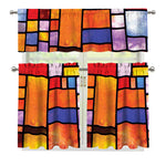 Colorful Stained Glass Mosaic Print 3 Piece Kitchen Curtains