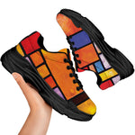 Colorful Stained Glass Mosaic Print Black Chunky Shoes