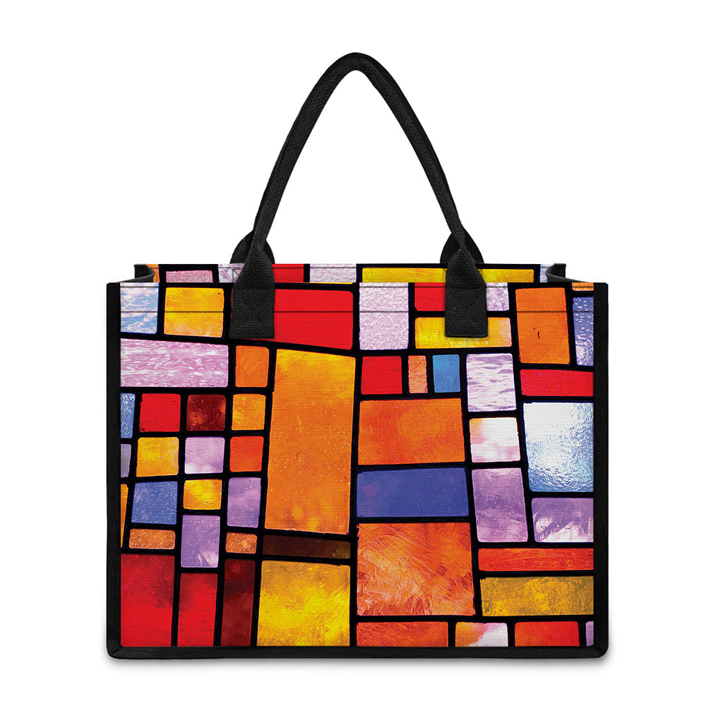 Colorful Stained Glass Mosaic Print Canvas Tote Bag