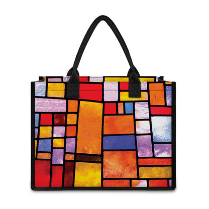 Colorful Stained Glass Mosaic Print Canvas Tote Bag