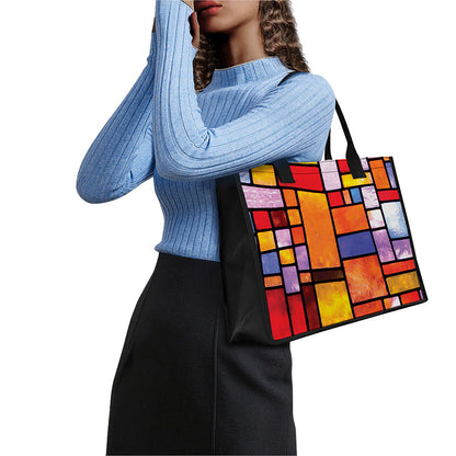 Colorful Stained Glass Mosaic Print Canvas Tote Bag