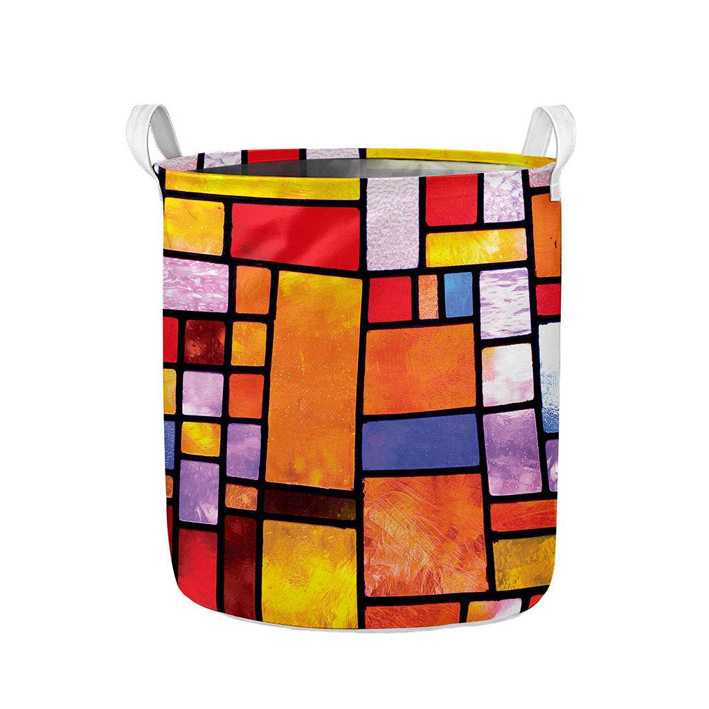Colorful Stained Glass Mosaic Print Collapsible Laundry Basket