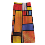 Colorful Stained Glass Mosaic Print Cotton Front Slit Maxi Skirt