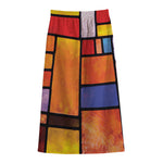 Colorful Stained Glass Mosaic Print Cotton Front Slit Maxi Skirt