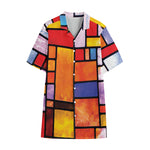 Colorful Stained Glass Mosaic Print Cotton Hawaiian Shirt