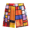 Colorful Stained Glass Mosaic Print Cotton Shorts
