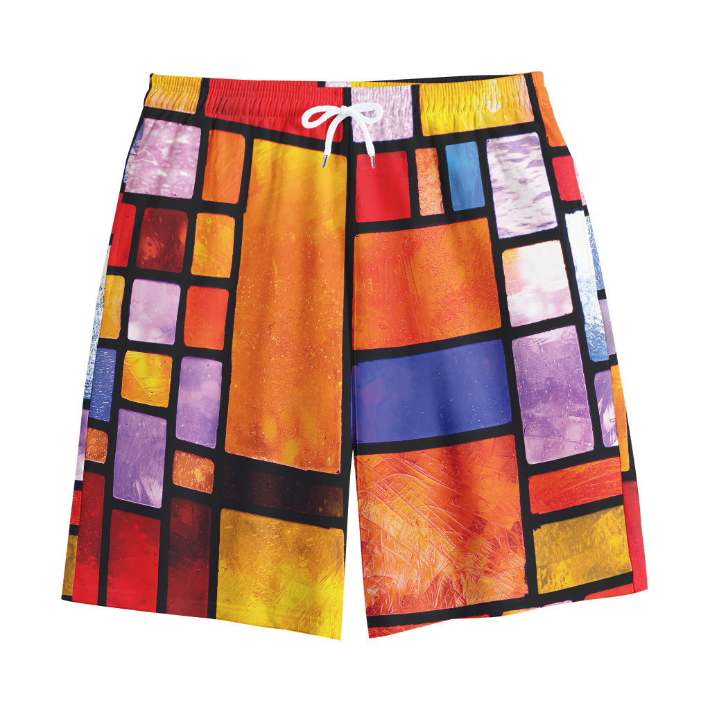 Colorful Stained Glass Mosaic Print Cotton Shorts